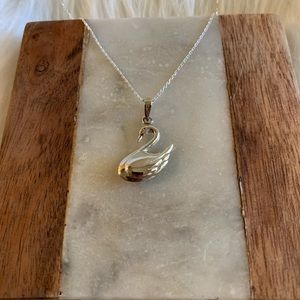 Solid Sterling Silver Italian Necklace Chain with Swan Pendant, 925